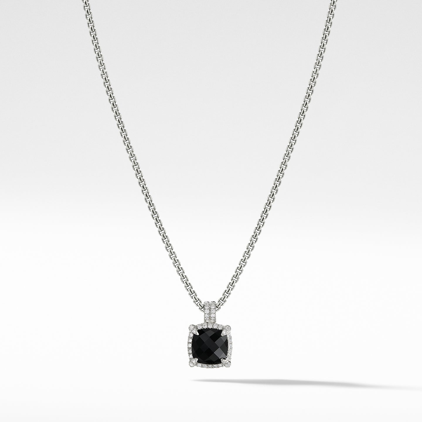 Châtelaine® Pavé Bezel Pendant Necklace with Black Onyx and Diamonds, 9mm