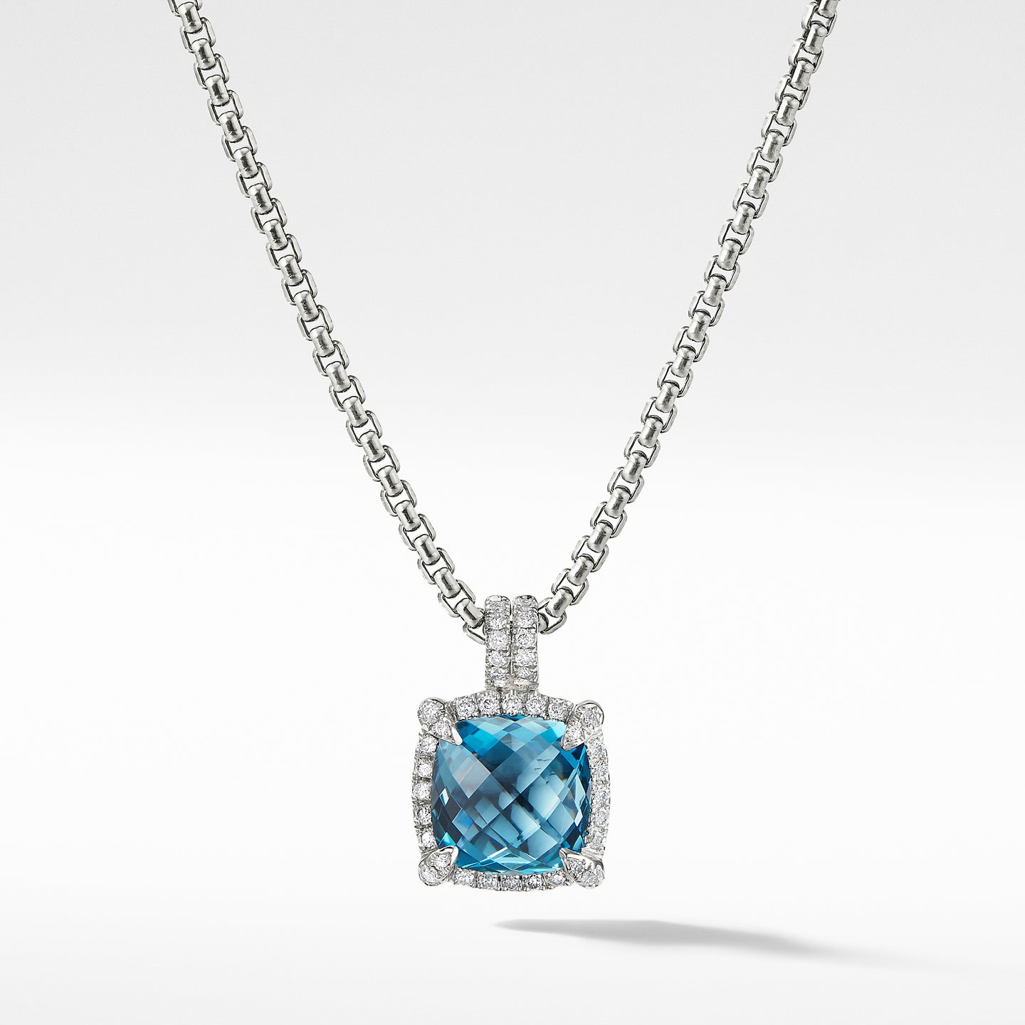 David Yurman Châtelaine Pavé Bezel Pendant Necklace with Hampton Blue Topaz and Diamonds