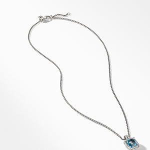 David Yurman Châtelaine Pavé Bezel Pendant Necklace with Hampton Blue Topaz and Diamonds on Box Chain
