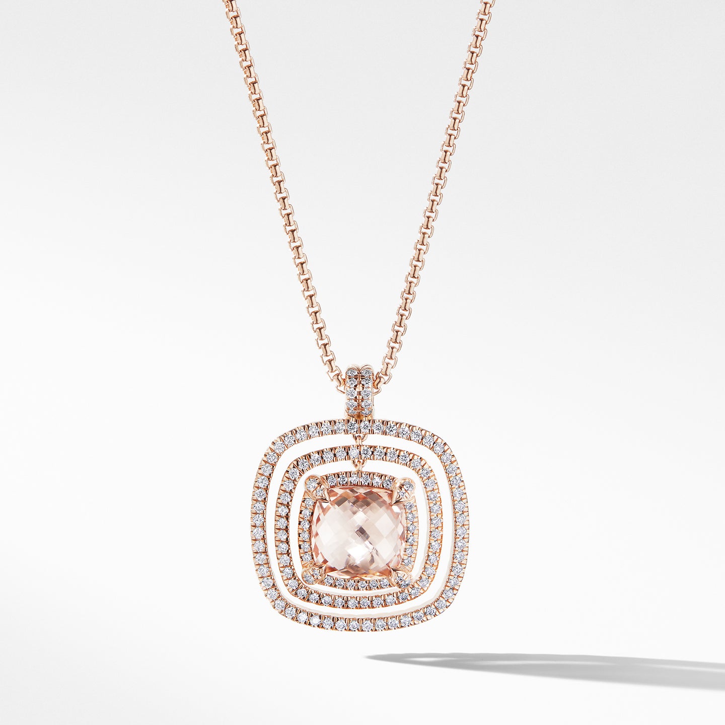 Châtelaine® Pavé Bezel Necklace in 18K Rose Gold with Morganite