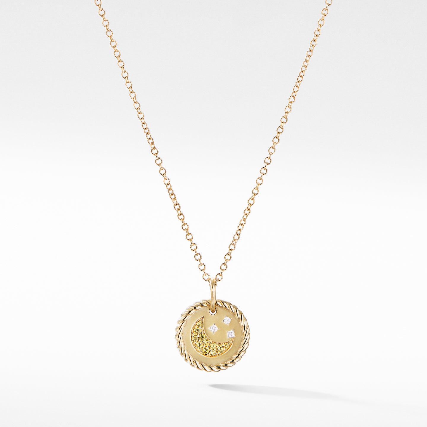 Cable Collectibles® Moon and Stars Necklace with Diamonds and Yellow Sapphires in 18K Gold, 18