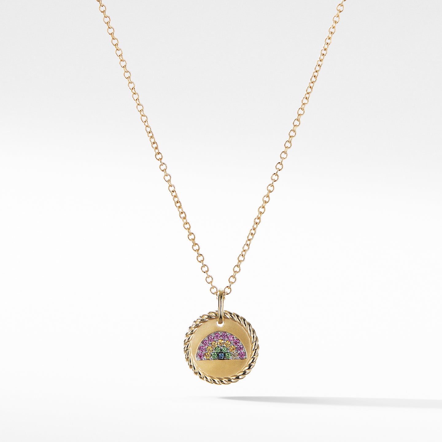Cable Collectibles® Rainbow Necklace with Pink Sapphires, Yellow Sapphires, and Tsavorite in 18K Gold, 18