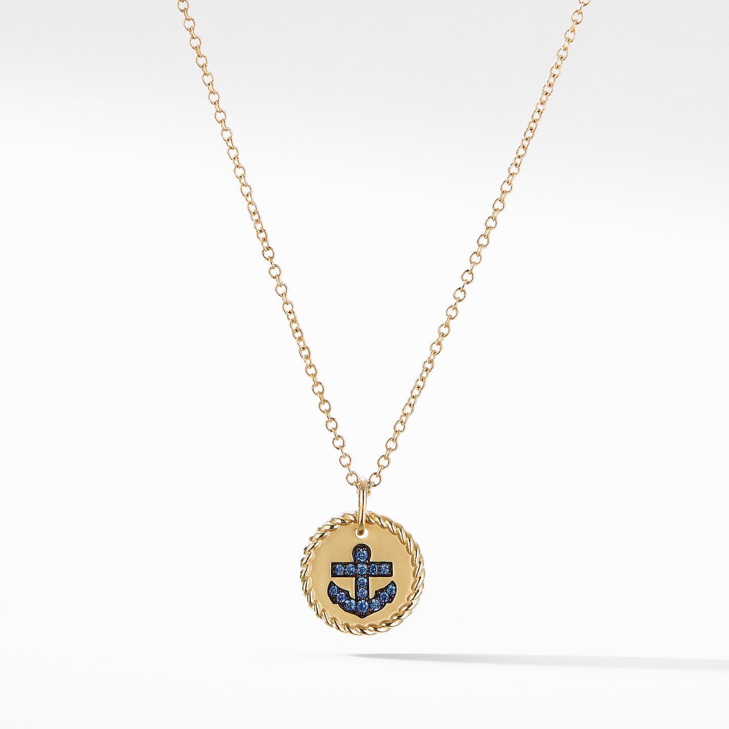 Cable Collectibles® Anchor Necklace with Light Blue Sapphires in 18K Gold