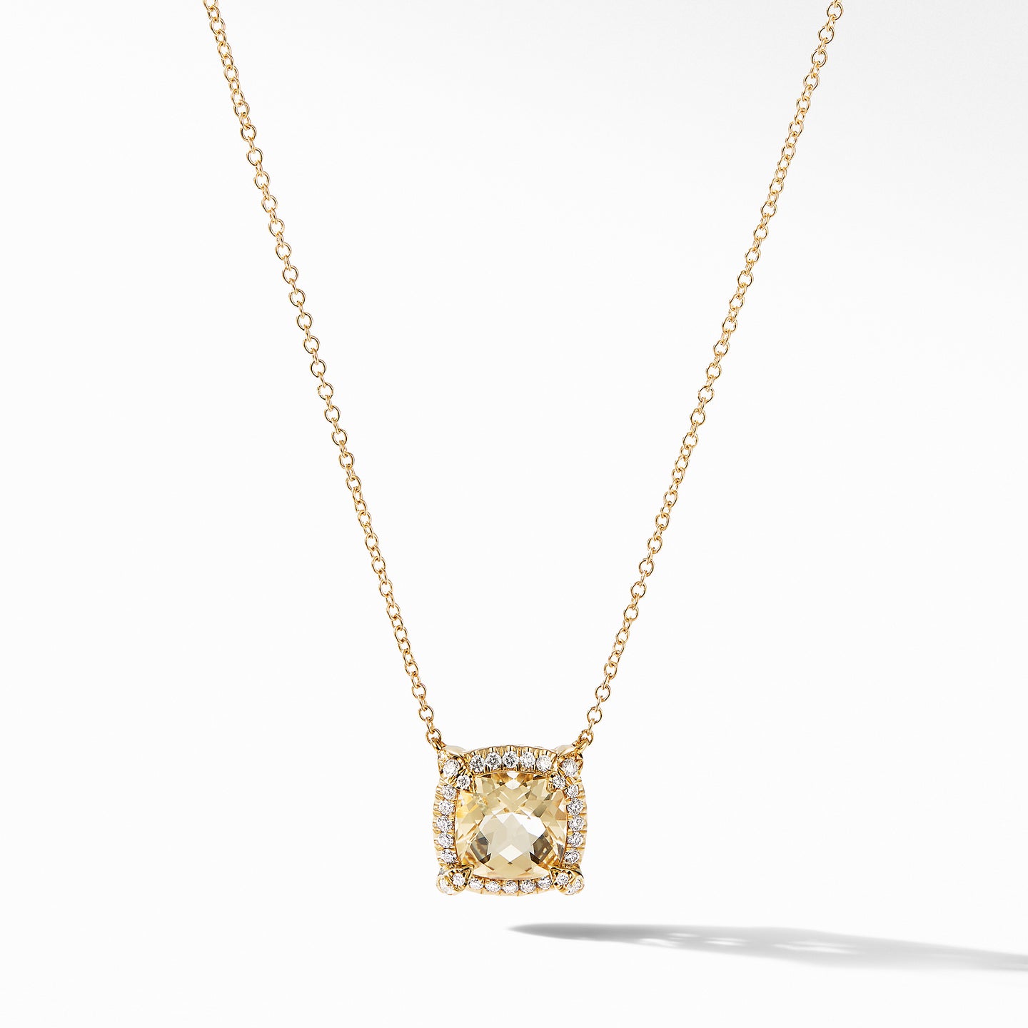 Petite Châtelaine® Pavé Bezel Pendant Necklace in 18K Yellow Gold with Champagne Citrine