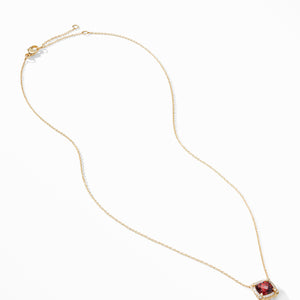 Petite Châtelaine® Pavé Bezel Pendant Necklace in 18K Yellow Gold with Garnet