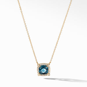 Petite Châtelaine® Pavé Bezel Pendant Necklace in 18K Yellow Gold with Hampton Blue Topaz