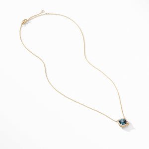 Petite Châtelaine® Pavé Bezel Pendant Necklace in 18K Yellow Gold with Hampton Blue Topaz