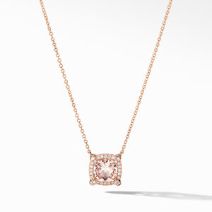 Petite Châtelaine® Pavé Bezel Pendant Necklace in 18K Rose Gold with Morganite