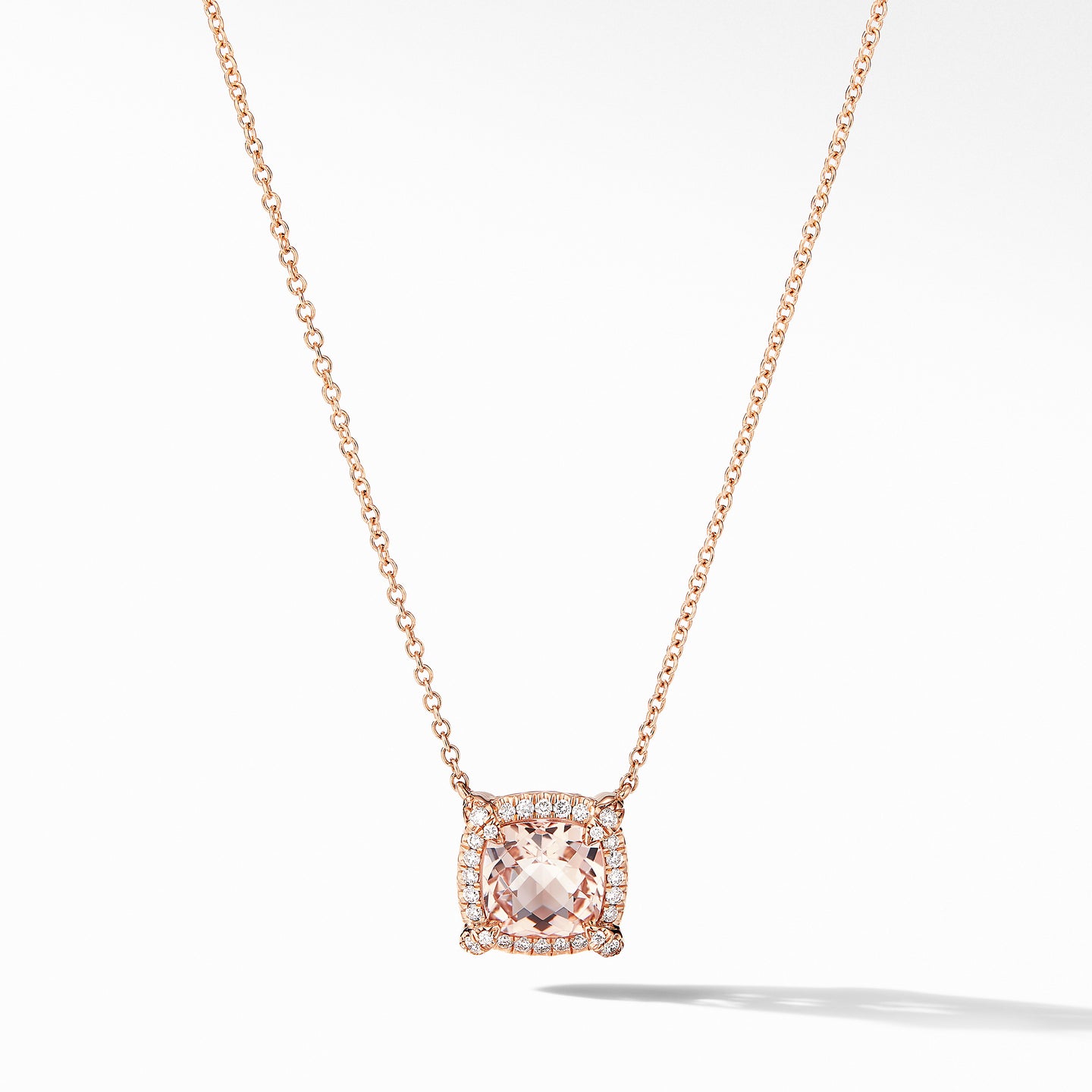 Petite Châtelaine® Pavé Bezel Pendant Necklace in 18K Rose Gold with Morganite