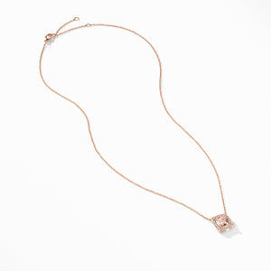 Petite Châtelaine® Pavé Bezel Pendant Necklace in 18K Rose Gold with Morganite