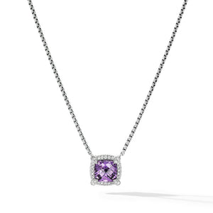 Petite Chatelaine Pavé Bezel Pendant Necklace with Amethyst and Diamonds