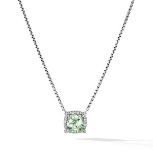 Petite Chatelaine Pavé Bezel Pendant Necklace with Prasiolite and Diamonds