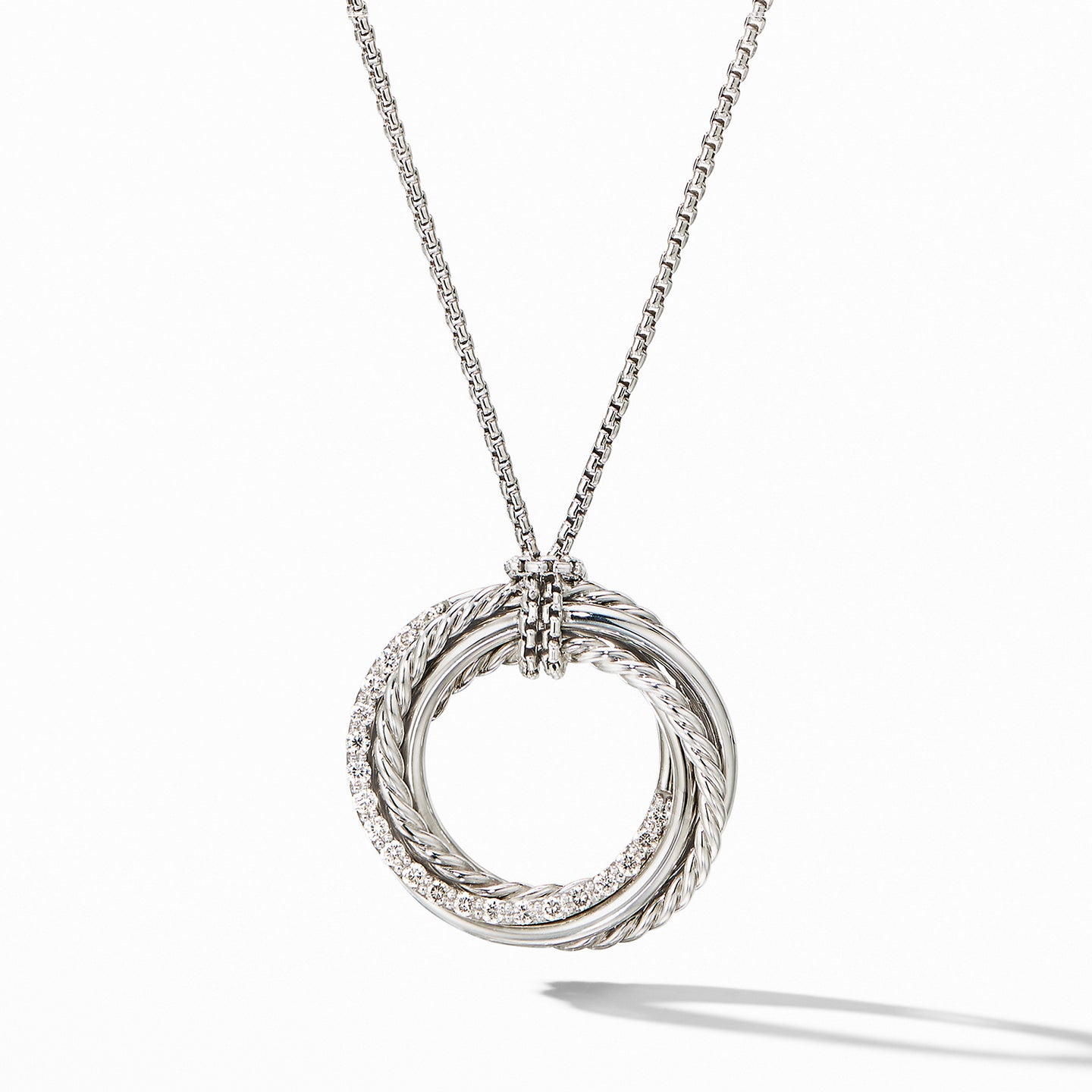 David Yurman Sterling Silver Crossover Pendant Necklace with Diamonds
