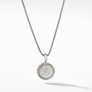 David Yurman Silver Initial "A" Charm Necklace with Diamonds