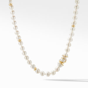 Helena Pearl Strand Necklace in 18K Yellow Necklace with Diamonds, 18" Length