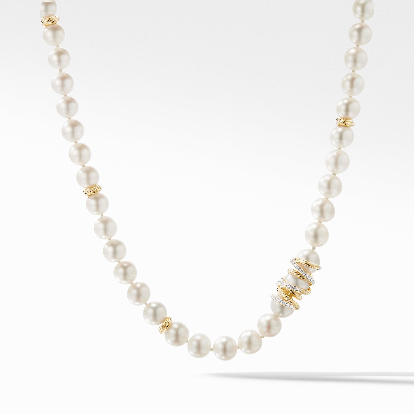 Helena Pearl Strand Necklace in 18K Yellow Necklace with Diamonds, 18