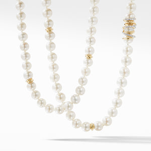 Helena Pearl Strand Necklace in 18K Yellow Necklace with Diamonds, 18" Length