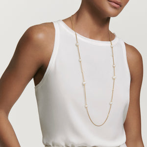 Pearl Cluster Chain Necklace in 18K Yellow Gold with Diamonds, 36" Length