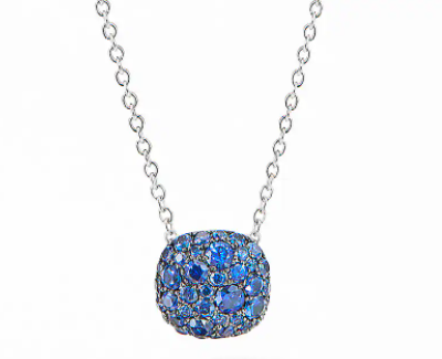 Cushion Stud Pendant Necklace in 18K White Gold with Pavé Sapphires