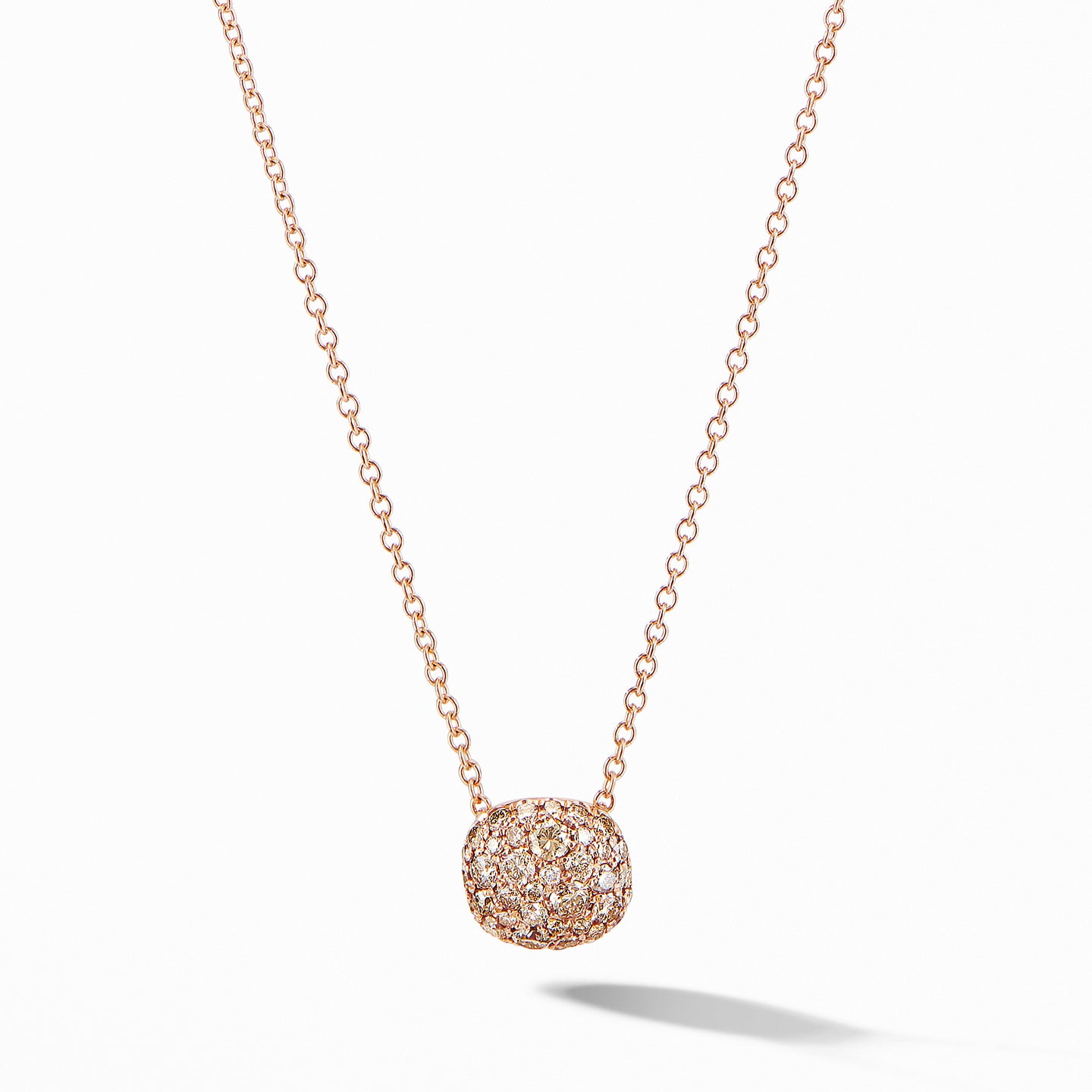 Cushion Stud Pendant Necklace in 18K Rose Gold with Pavé Cognac Diamonds