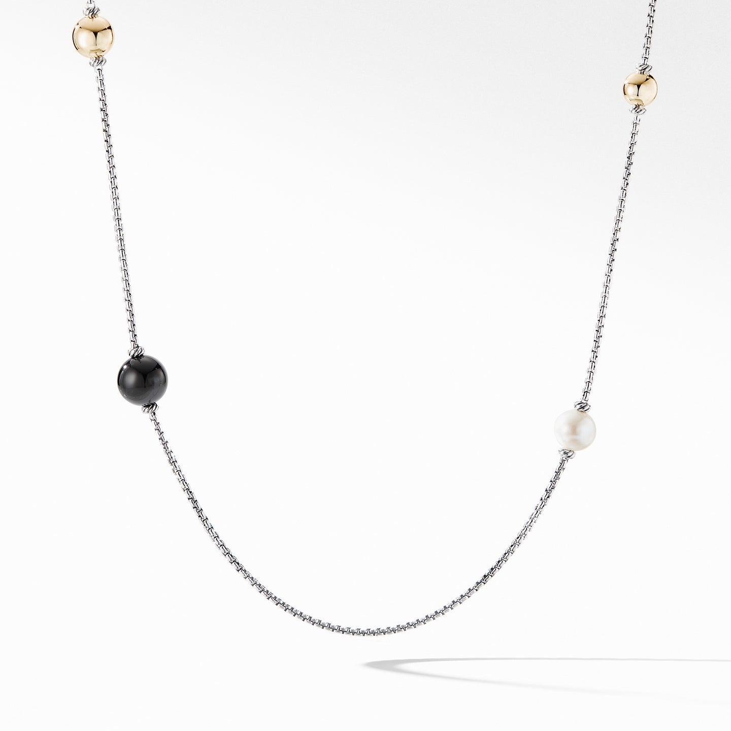 Solari XL Station Chain Necklace with Black Onyx, Pearls and 14K Yellow Gold, 36