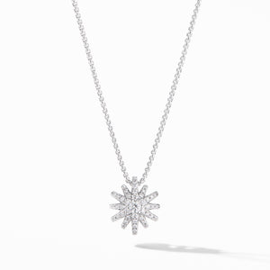 Starburst Pendant Necklace in 18K White Gold with Pavé Diamonds, 17" Length