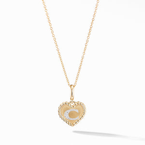 Initial "C" Heart Charm Necklace in 18K Yellow Gold with Pavé Diamonds