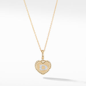 Initial "D" Heart Charm Necklace in 18K Yellow Gold with Pavé Diamonds