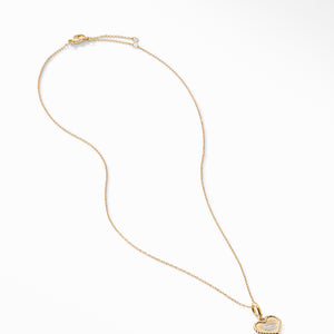Initial "S" Heart Charm Necklace in 18K Yellow Gold with Pavé Diamonds