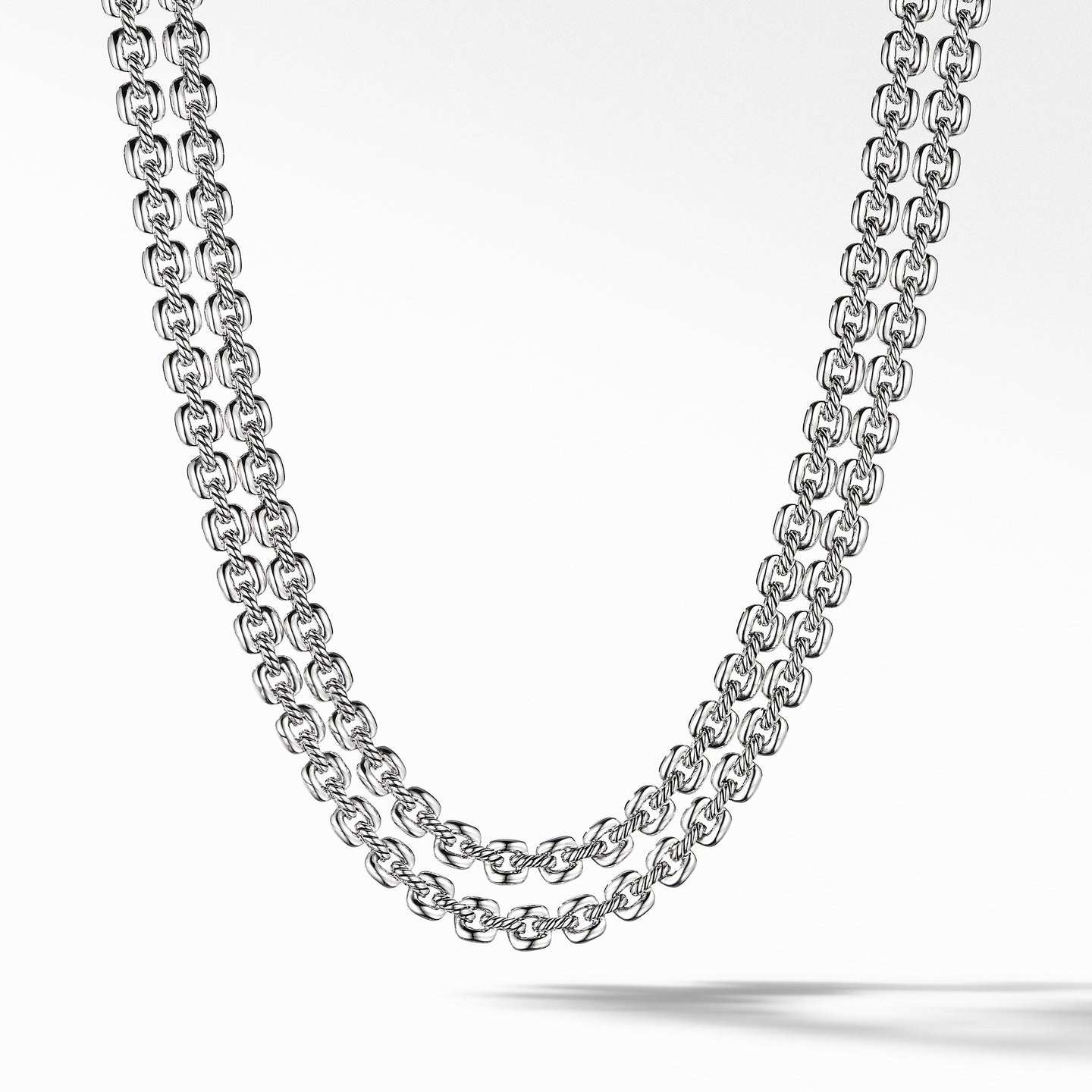 Thoroughbred® Double Row Cushion Link Necklace in Sterling Silver, 17.5