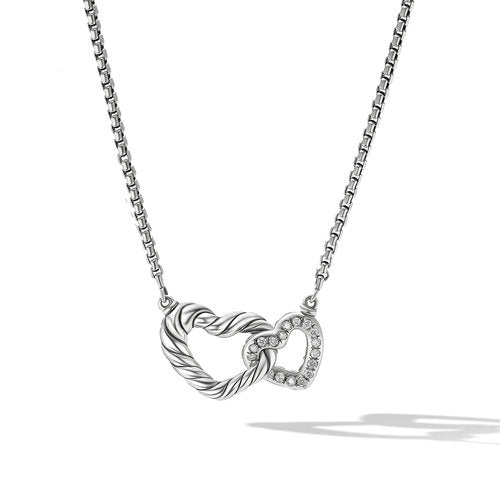 Cable Collectibles Double Heart Necklace with Pavé Diamonds