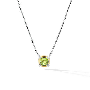 Petite Chatelaine Pendant Necklace with Peridot, 18K Yellow Gold Bezel and Pavé Diamonds