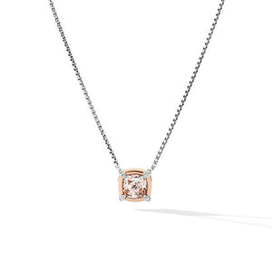 Petite Chatelaine Pendant Necklace with Morganite, 18K Rose Gold Bezel and Pavé Diamonds