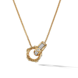 Modern Renaissance Double Pendant Necklace in 18K Yellow Gold with Full Pavé Diamonds