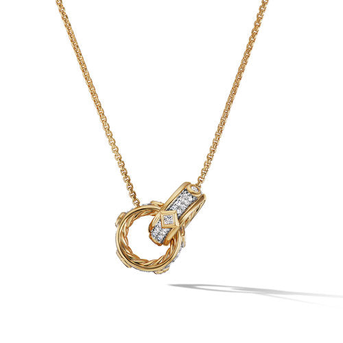 Modern Renaissance Double Pendant Necklace in 18K Yellow Gold with Full Pavé Diamonds