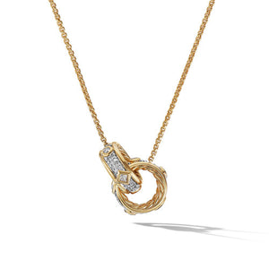 Modern Renaissance Double Pendant Necklace in 18K Yellow Gold with Full Pavé Diamonds