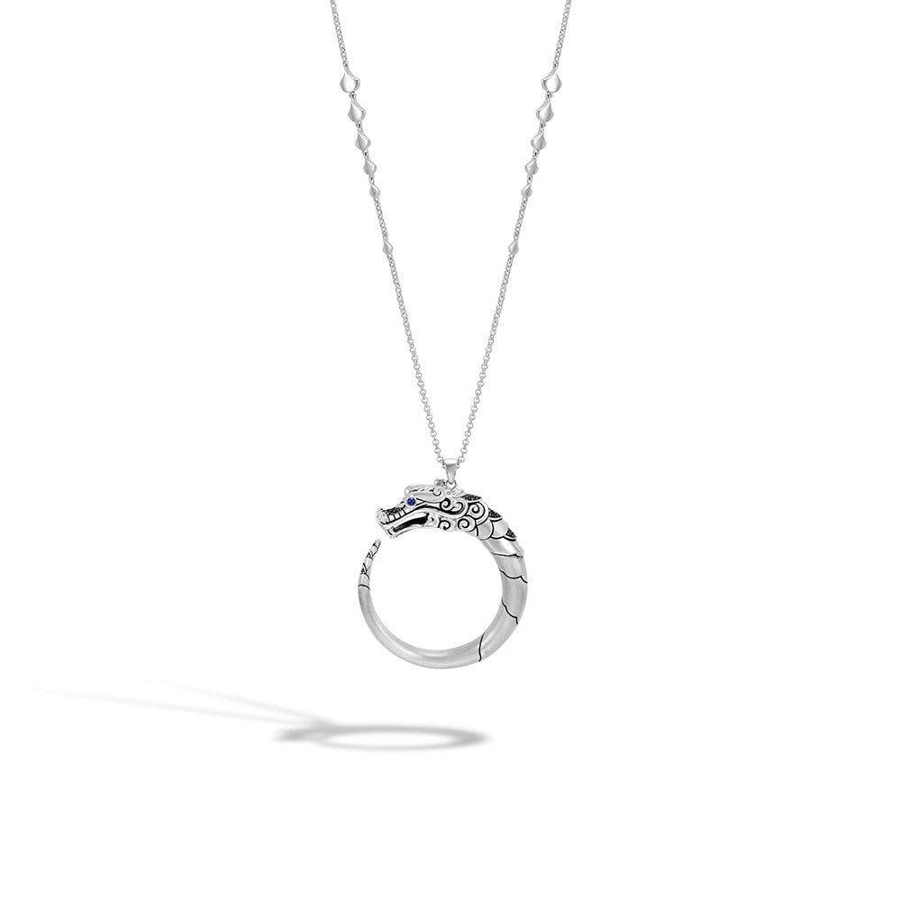John Hardy Legends Naga Brushed Pendant Necklace with Black Sapphire and Spinel 