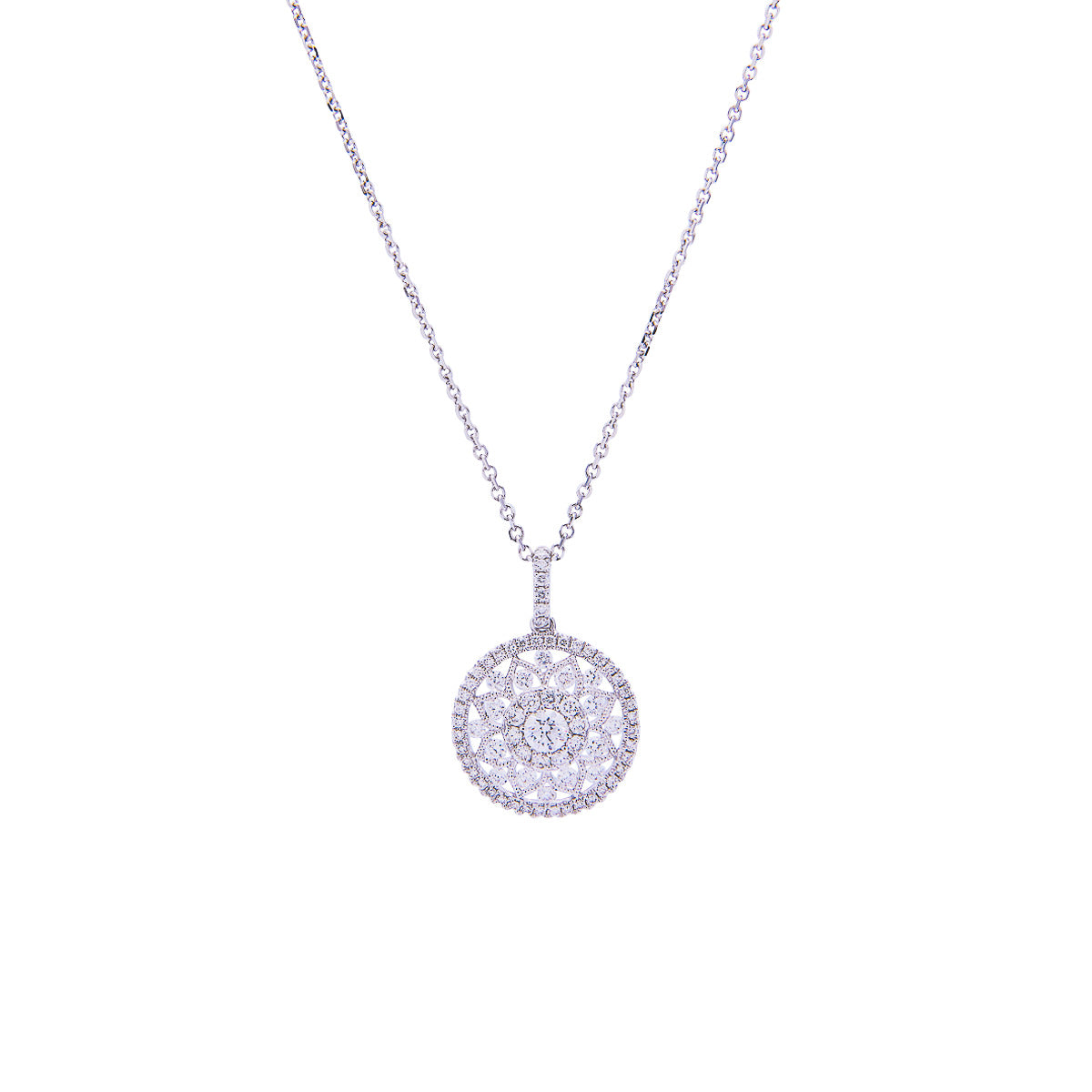 Sabel Collection 14K White Gold Diamond Filigree Design Pendant Necklace