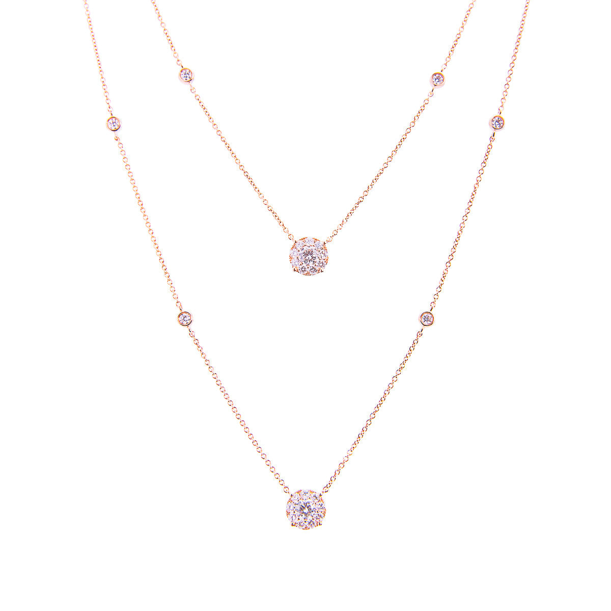 Sabel Collection 14K Rose Gold Diamond Station Double Strand Necklace