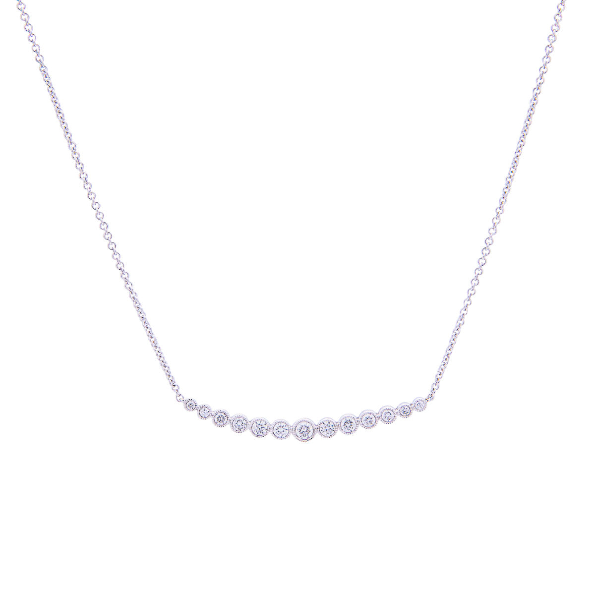 Sabel Collection 14K White Gold Diamond Bezel Set Milgrain Curved Bar Necklace