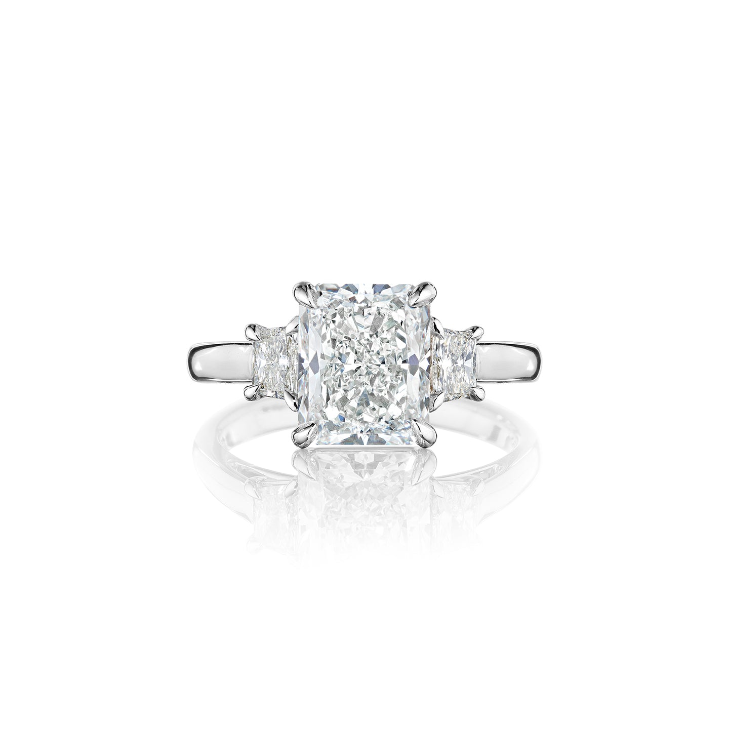 Fink's Exclusive Platinum Radiant Cut Diamond Engagement Ring with Trapezoid Side Diamonds