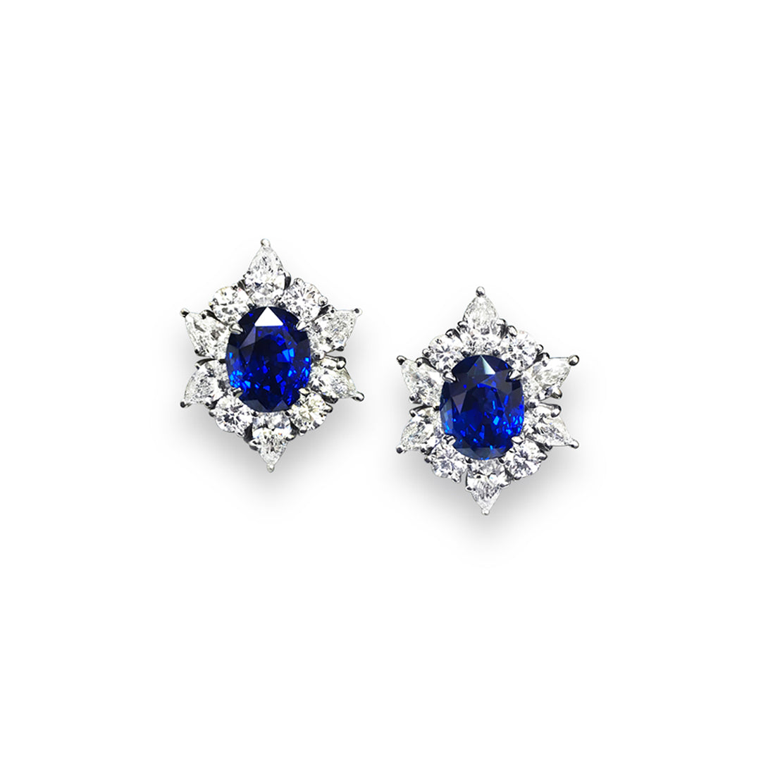 Sabel Collection Platinum Oval Sapphire and Diamond Stud Earrings