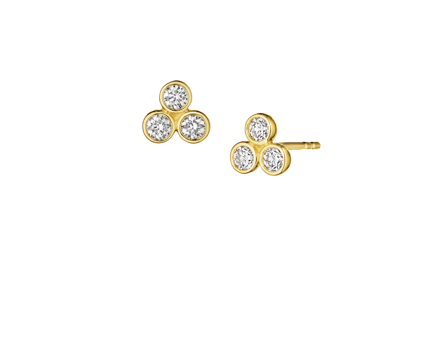 Sabel Collection Yellow Gold Round Diamond Bezel Set Stud Earrings