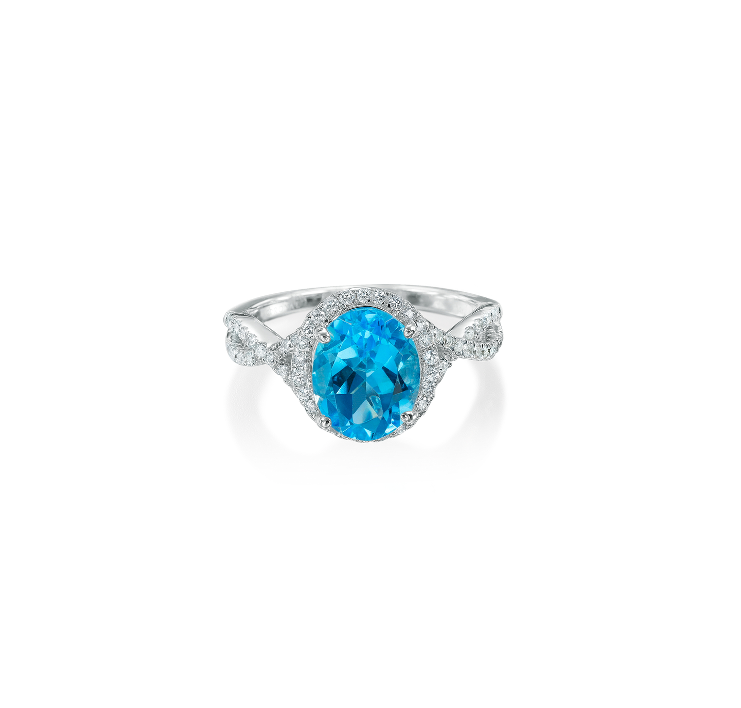 Sabel 14K White Gold Oval Blue Topaz with Round Diamonds Halo Ring