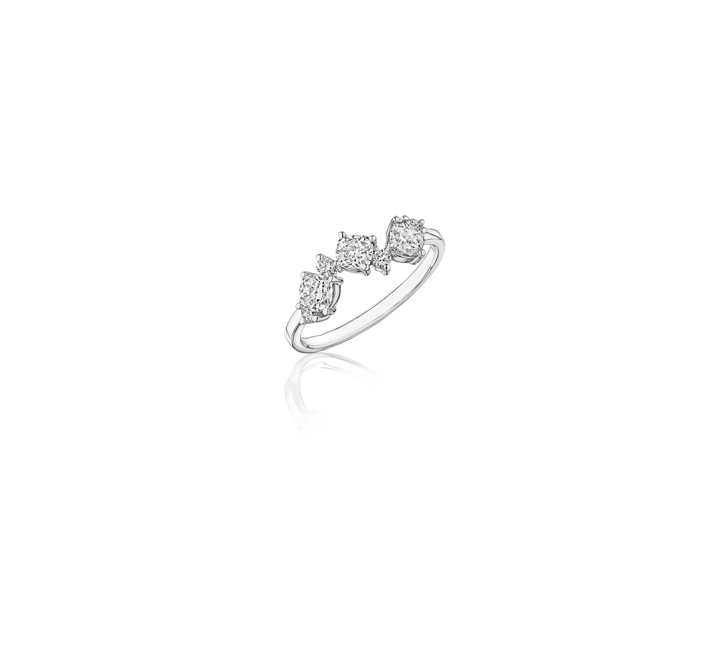 Sabel White Gold Cushion and Round Diamond Jagged Ring