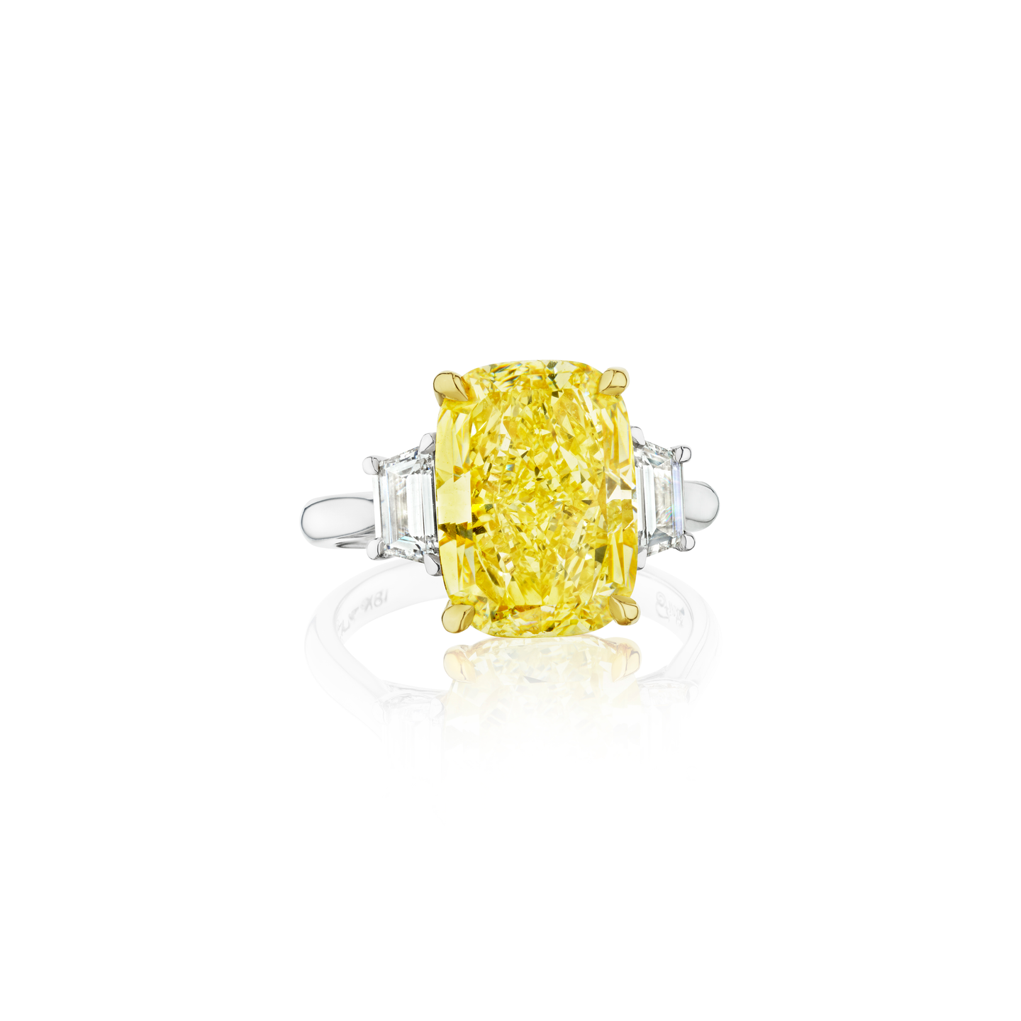 Fink's Exclusive Platinum Cushion Fancy Yellow Diamond Engagement Ring