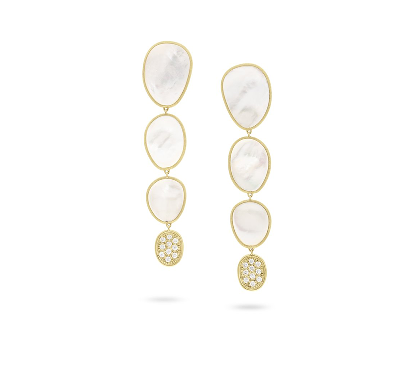 Marco Bicego Lunaria 18K Yellow Gold Mother-of-Pearl and Diamond Large Dangle Earrings