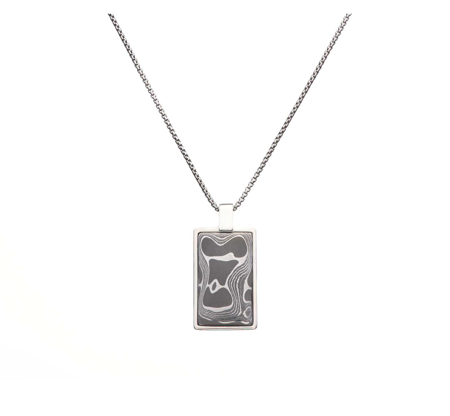 William Henry Damascus Steel Dog Tag Pendant in Sterling Silver