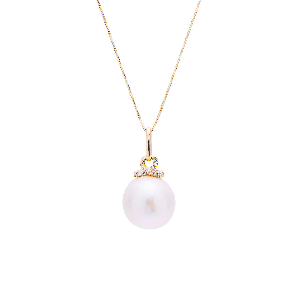Sabel Pearl 14K Yellow Gold 12-13mm White Ming Pearl and Diamond Necklace