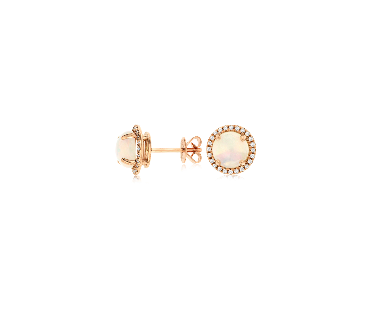 Sabel Collection Rose Gold Round Opal and Diamond Halo Stud Earrings
